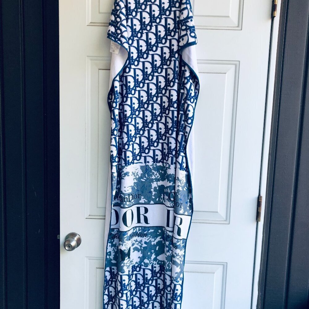 Designer Inspired Monogram Towel Blue Butterfly Print Beach Pool Throw 28x55